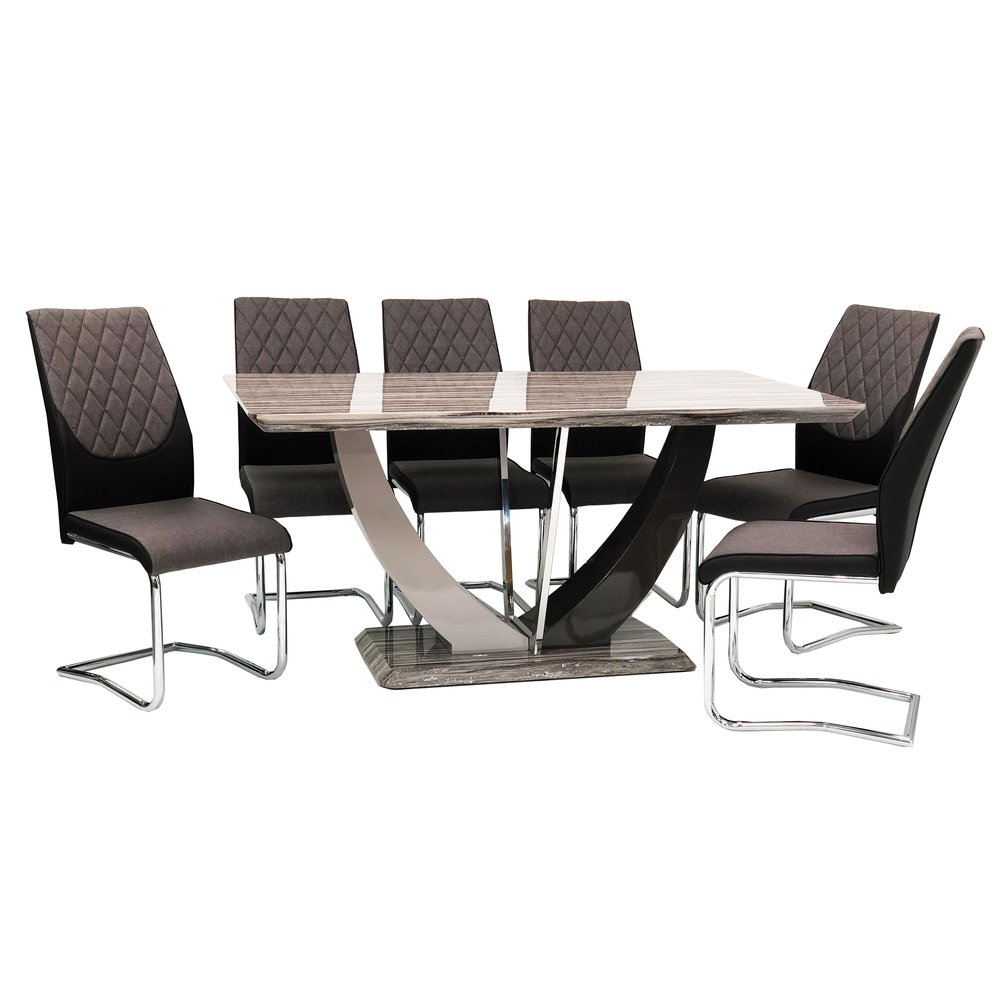 Atlantis Dining Table + 6 Atlantis Chairs (Marble Effect) - ASR Interiors