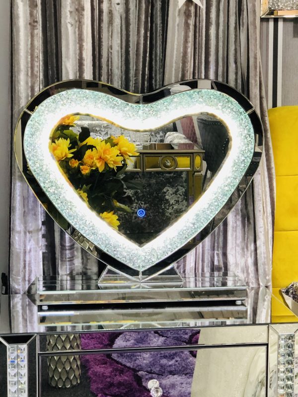 Crushed Diamond LED Heart Dresser Mirror