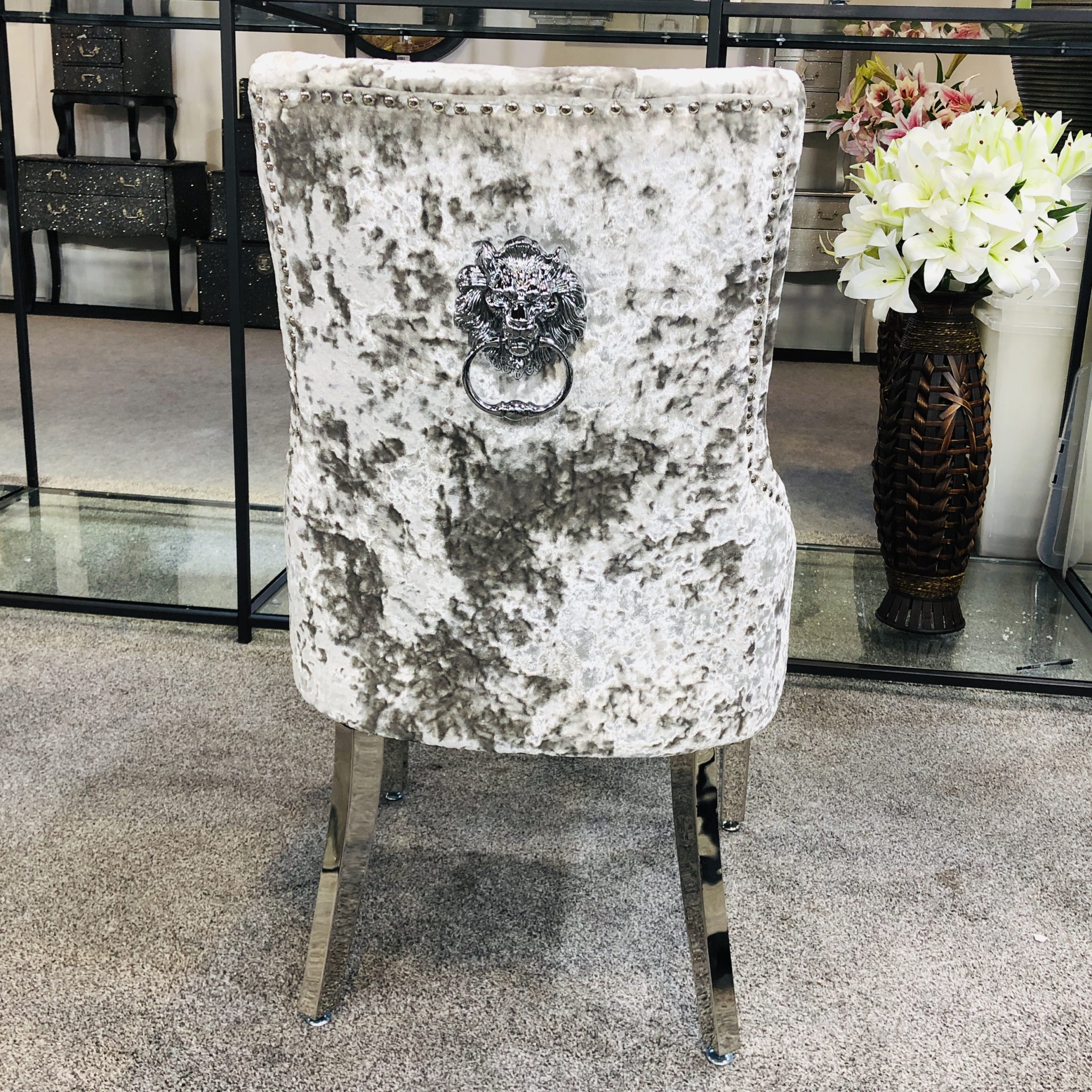 Majestic Premium Crushed Velvet Silver Dining Chair ASR Interiors