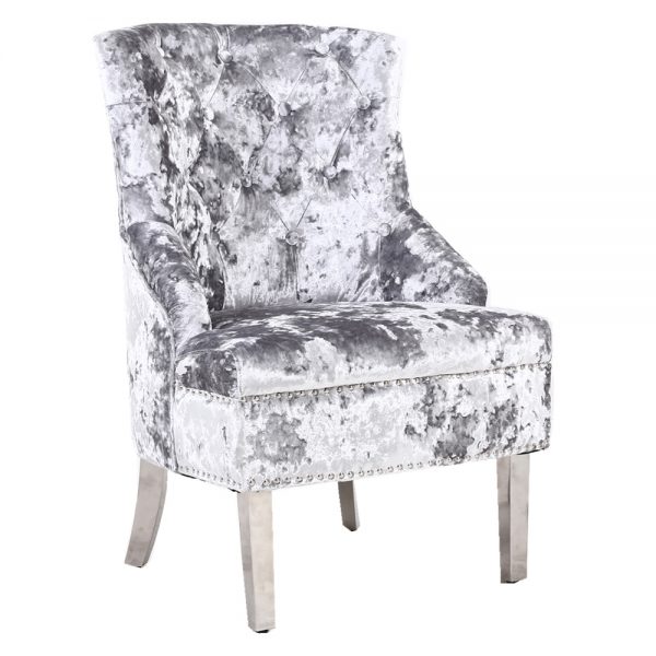 Majestic Silver Crushed Velvet Wing Chair