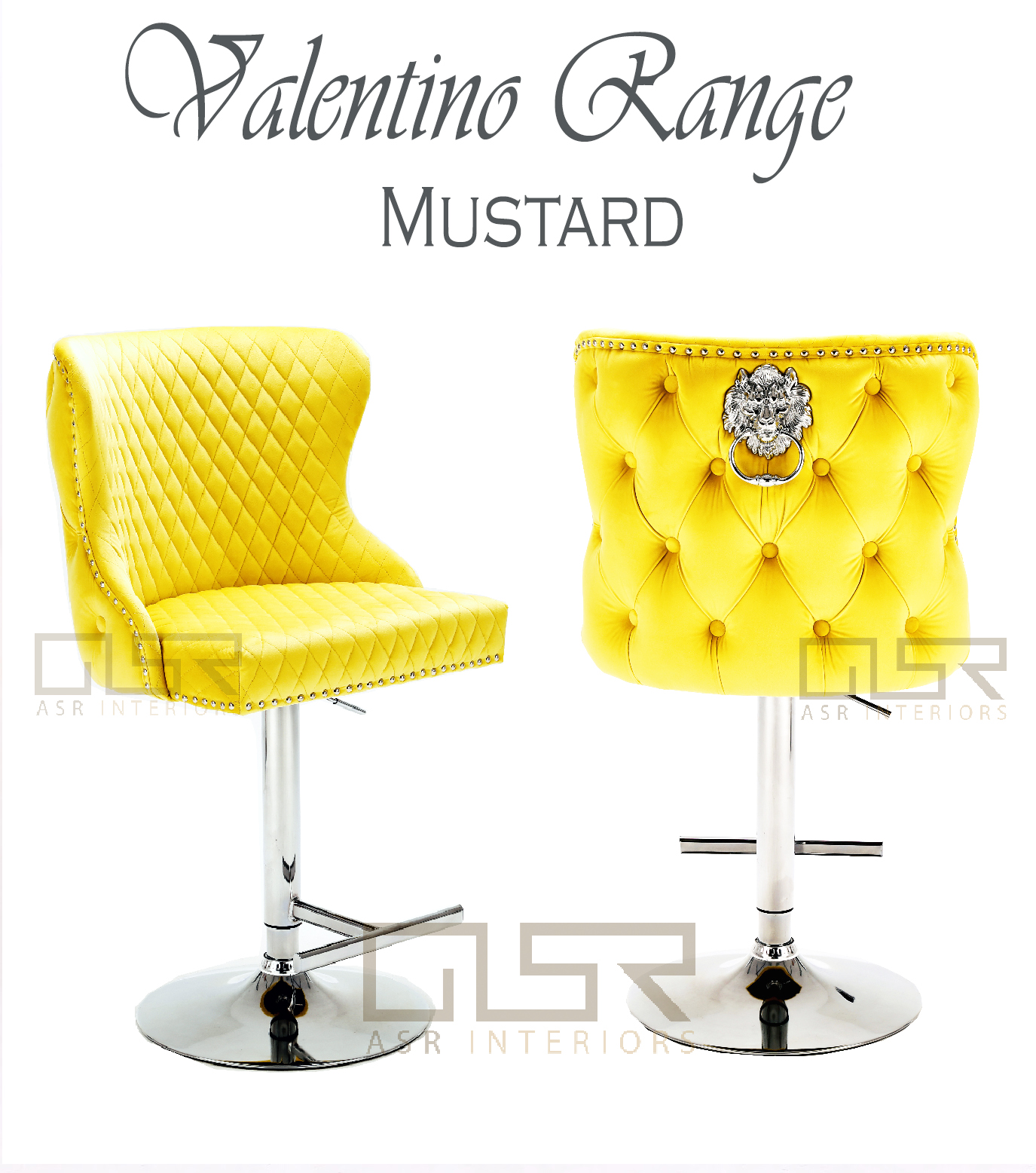 Valentino Mustard Velvet Bar Stool ASR Interiors