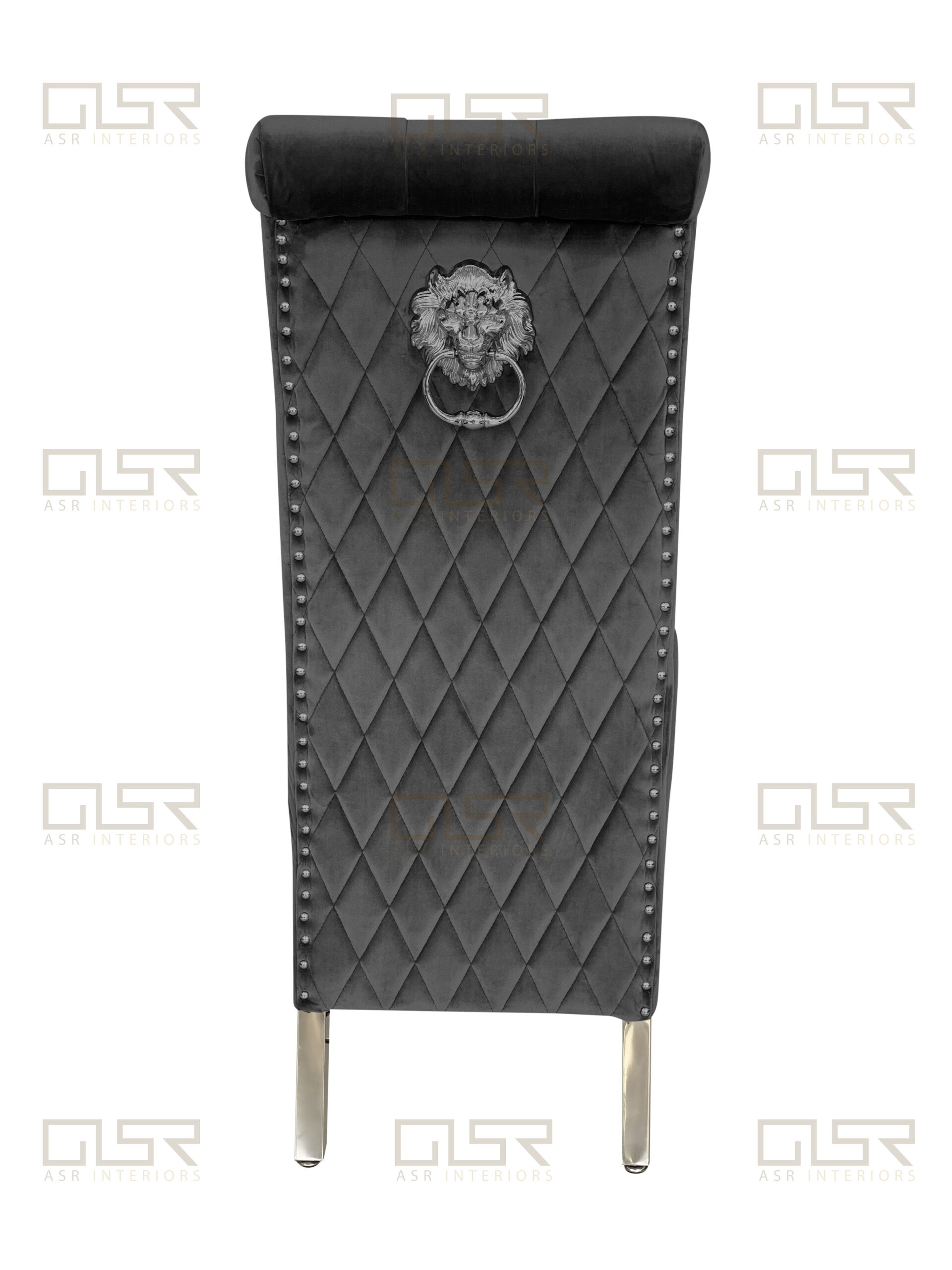 Sofia Grey Colour Chrome Leg Lion Knocker Dining Chair ASR Interiors