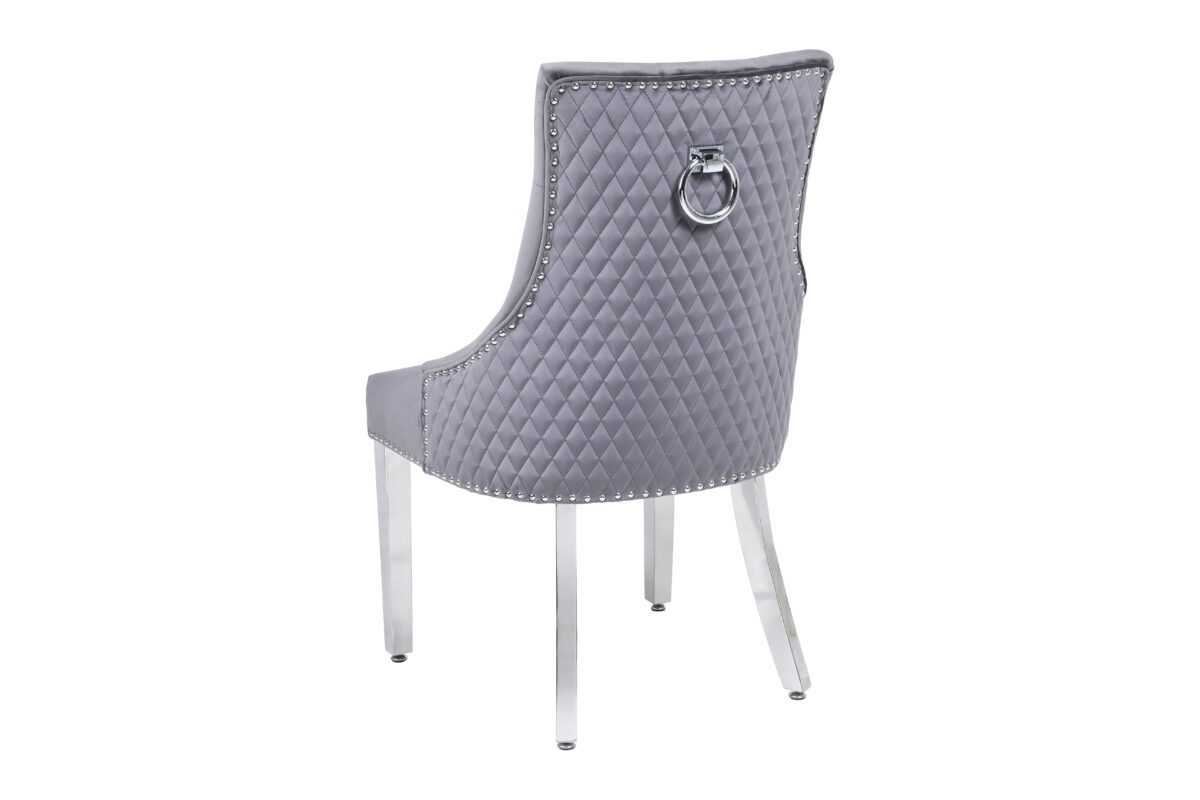 Majestic Round Knocker Grey Velvet Dining Chair ASR Interiors