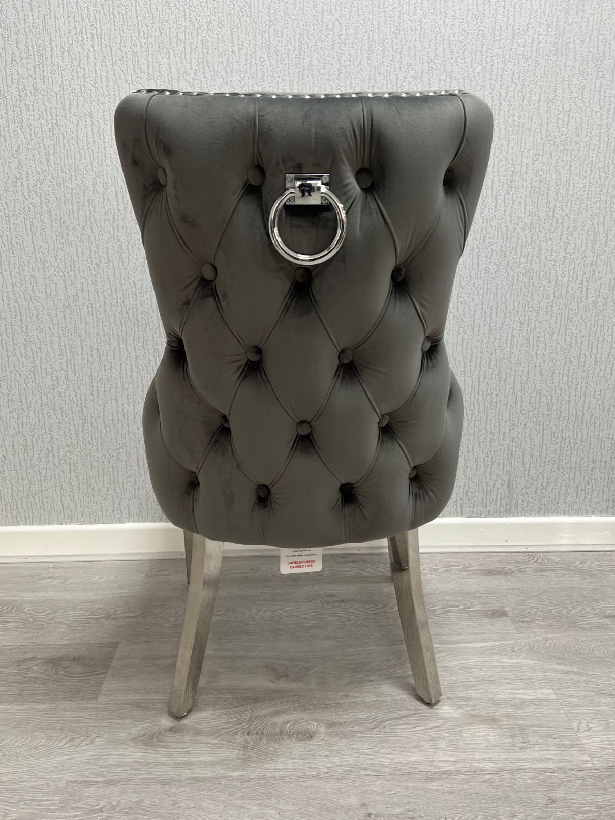 Victoria Dark Grey Ring Knocker Velvet Chair ASR Interiors