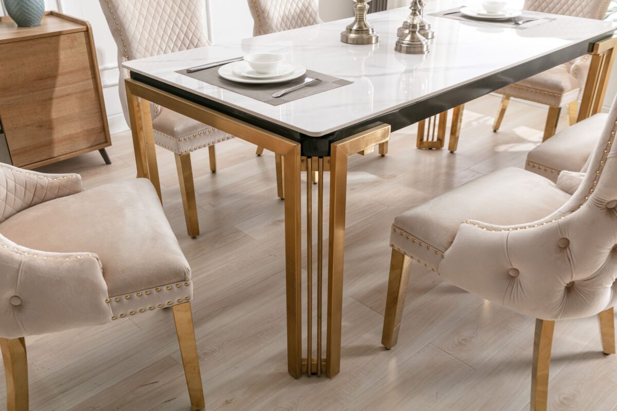 Sorrento Rectangle 150cm Ceramic Gold Table - ASR Interiors