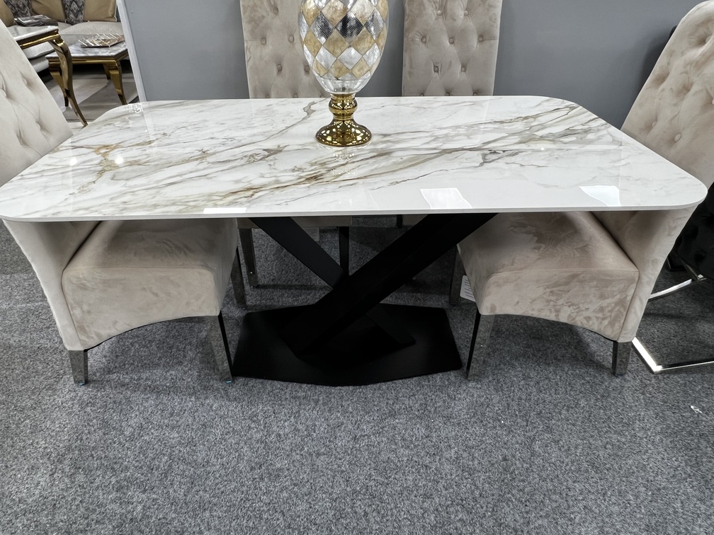 X Shape Cream Ceramic Dining Table 160cm ASR Interiors