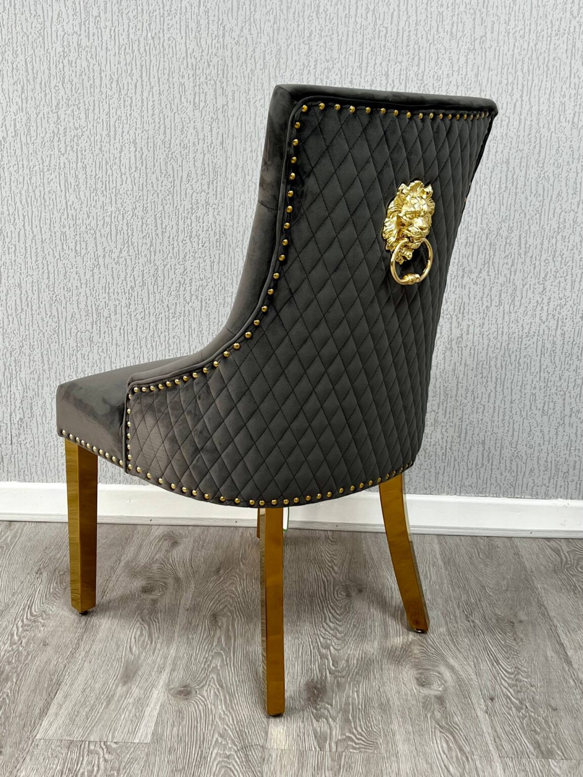 Majestic Grey Gold Lion Knocker Chair ASR Interiors