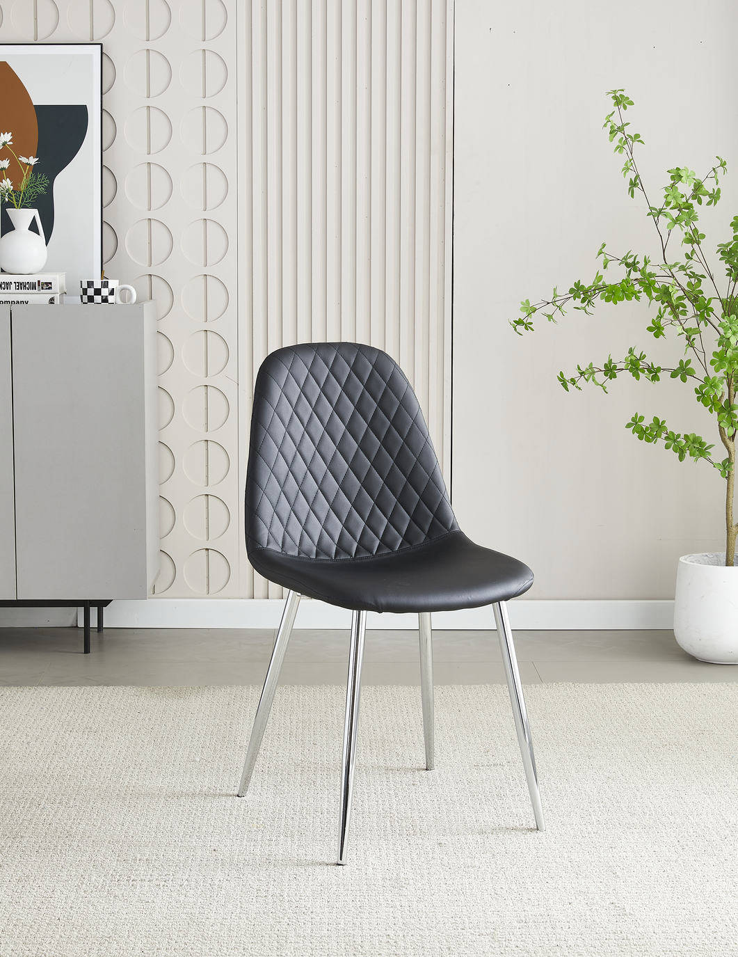 Santos Chair - Natural Frame / Black PU Seat