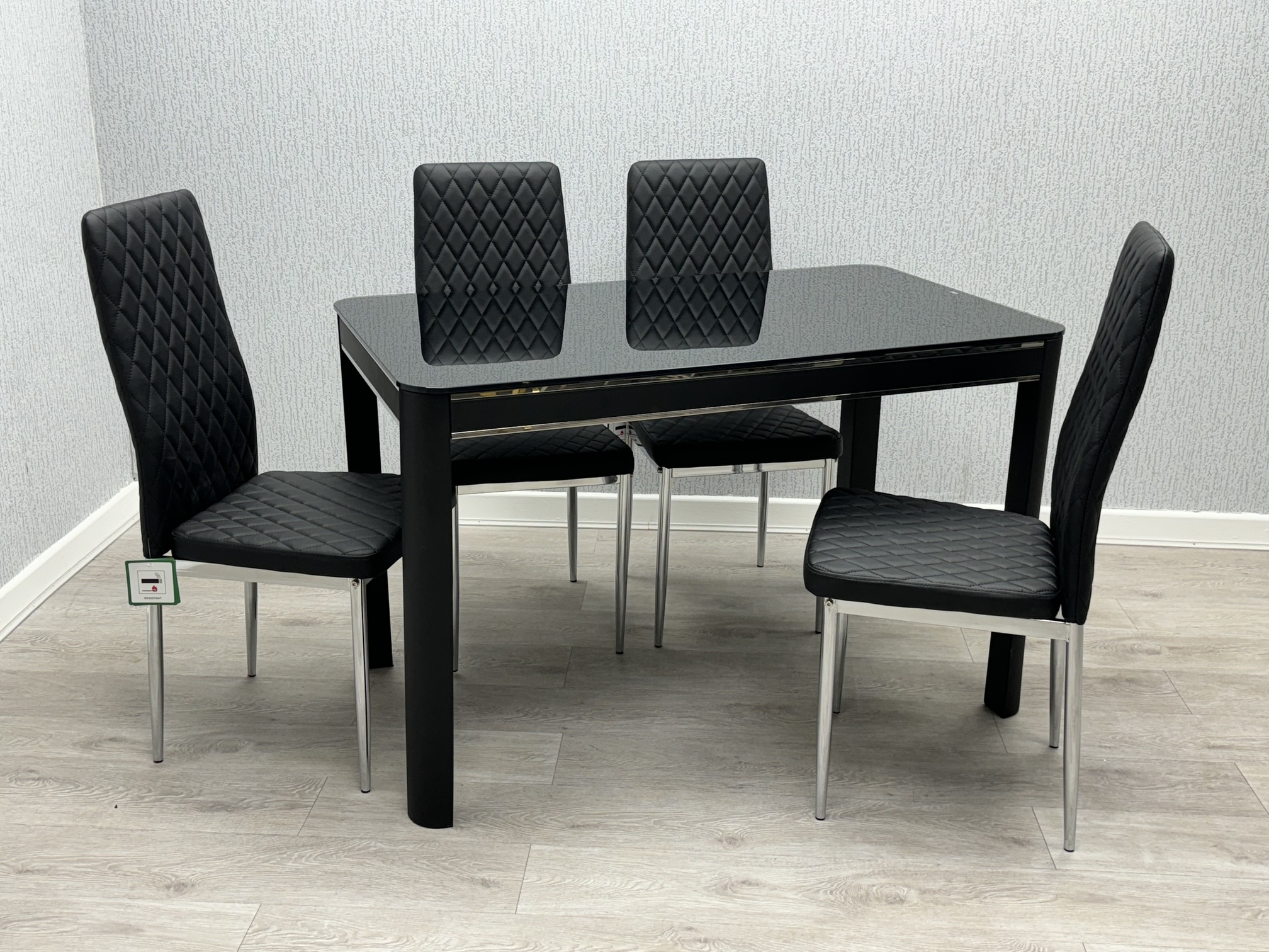 Morano Black Glass Table with California Chairs - ASR Interiors