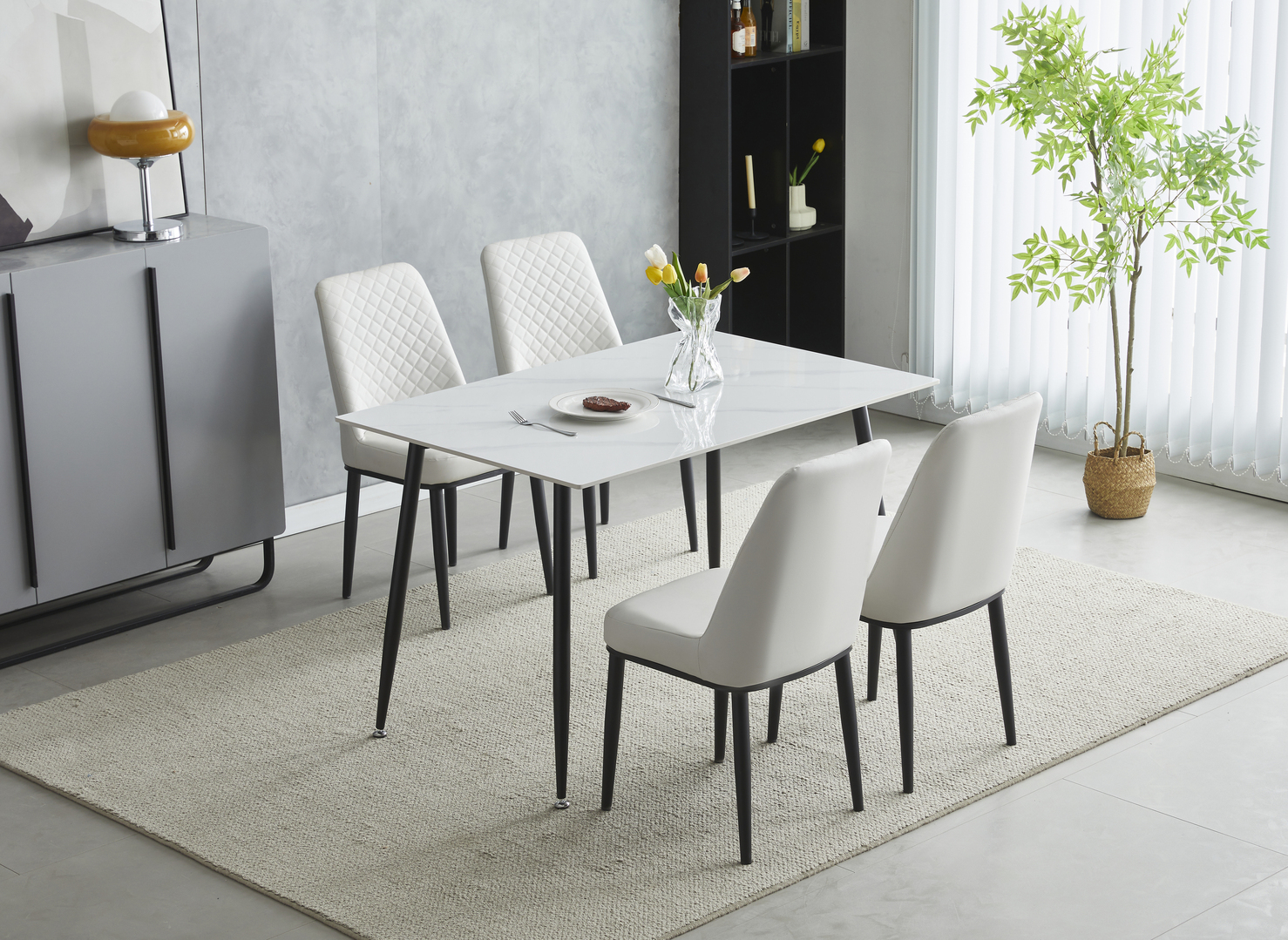 Oxford Ceramic White Dining Table 1.2m & 4 Chairs - ASR Interiors