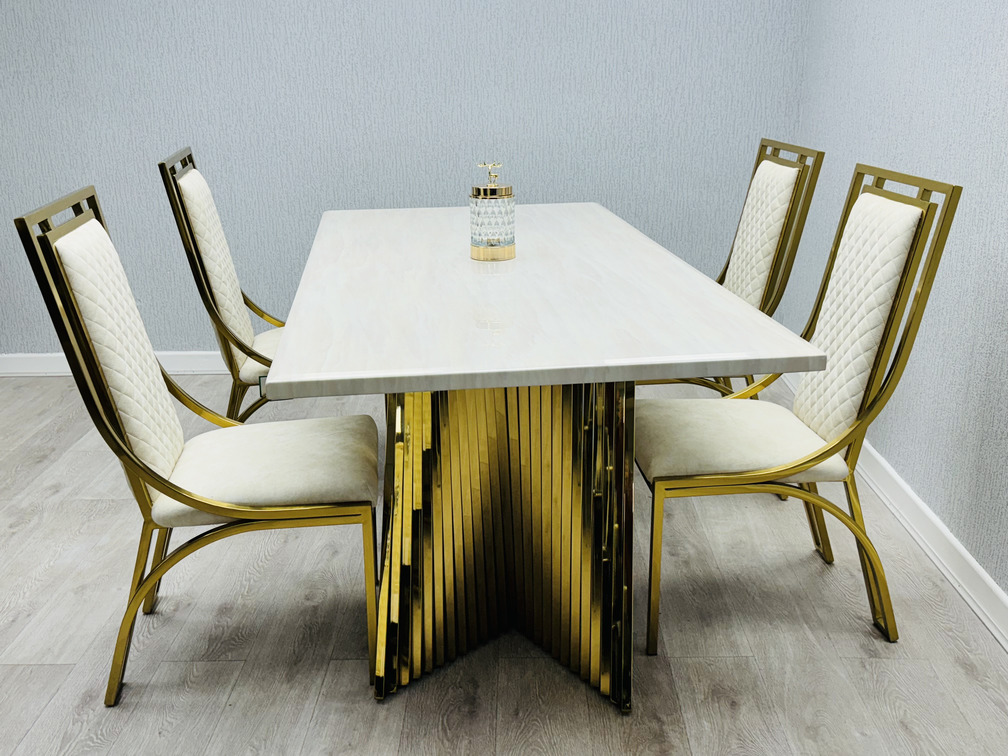 Ravello 180cm Cream & Gold Marble Dining Table - ASR Interiors
