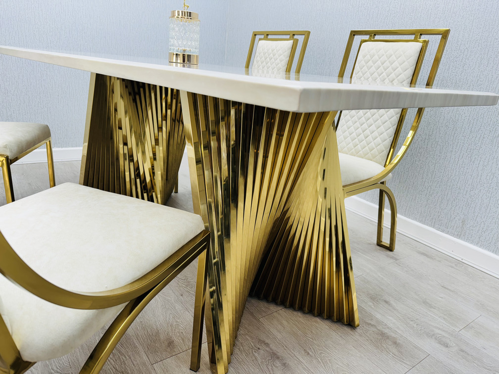 Ravello 180cm Cream & Gold Marble Dining Table - ASR Interiors