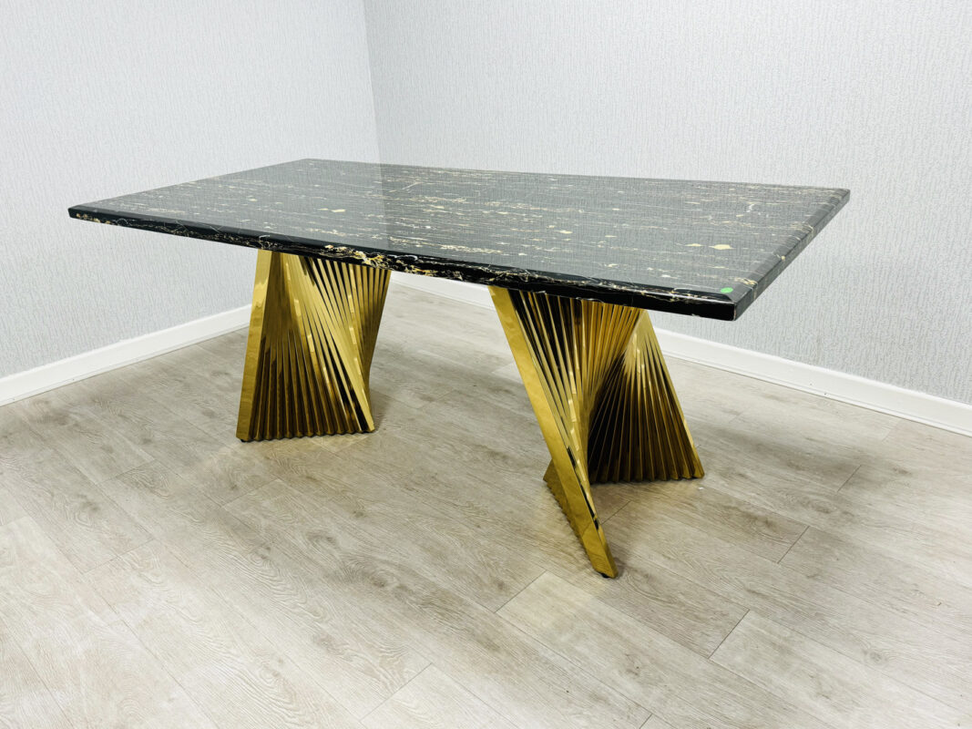 Ravello 180cm Black & Gold Marble Dining Table - ASR Interiors